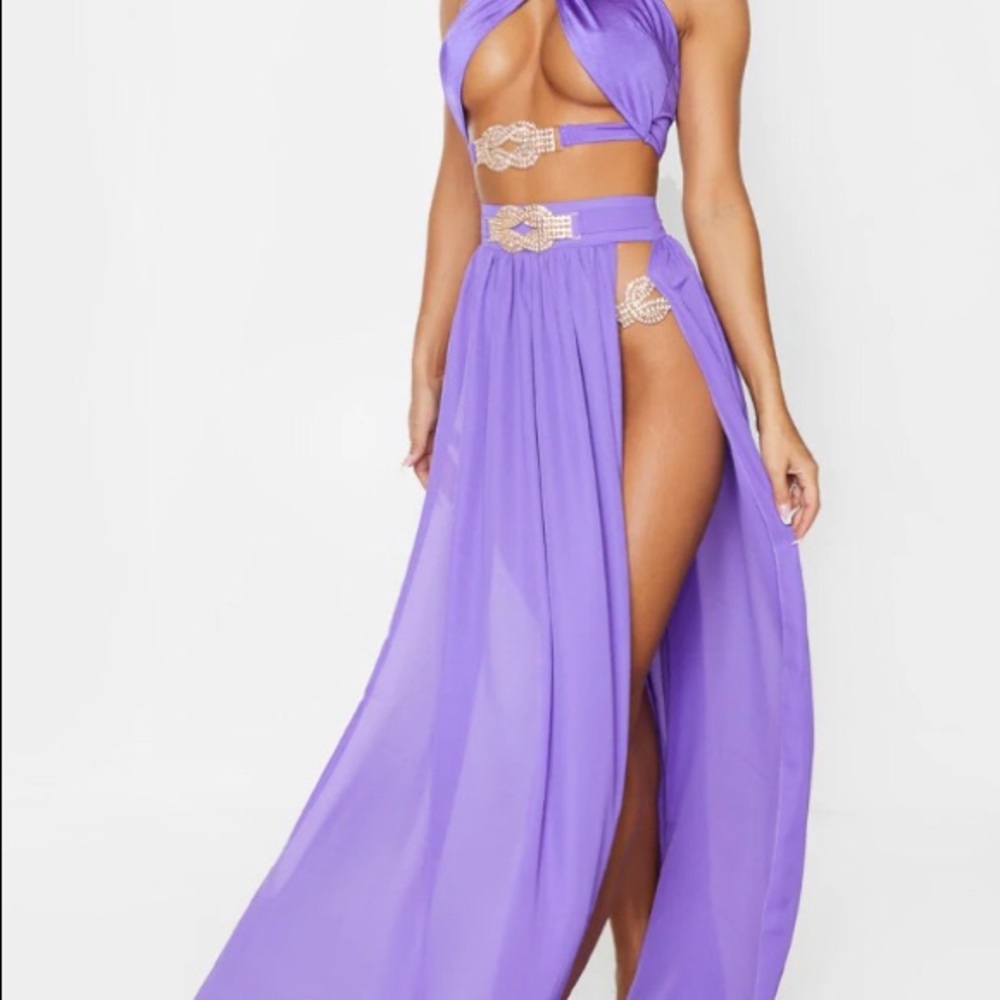 Purple chiffon diamante  jewel beach skirt